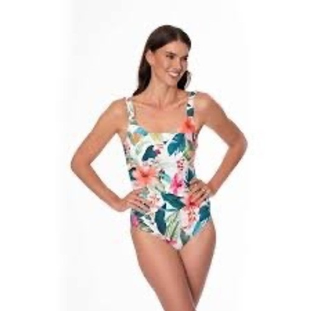 Jantzen Womens Tropical Floral One Piece Swimsuit Tummy Control Multi Size 16